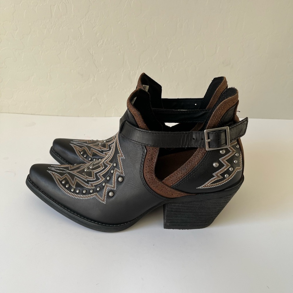 Durango Black and Brown Studded Western Ankle Bootie - Picture 3 of 8